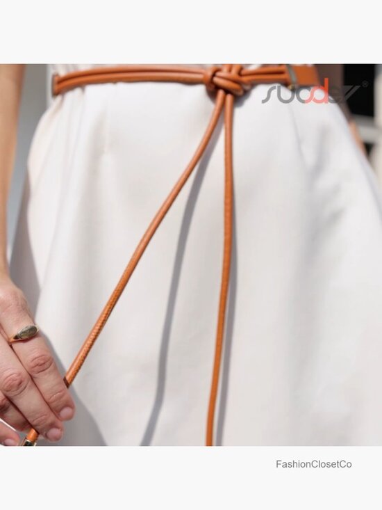 Women Faux Leather Knotted Thin Waist Belt for Dresses Jeans Pants main image 6
